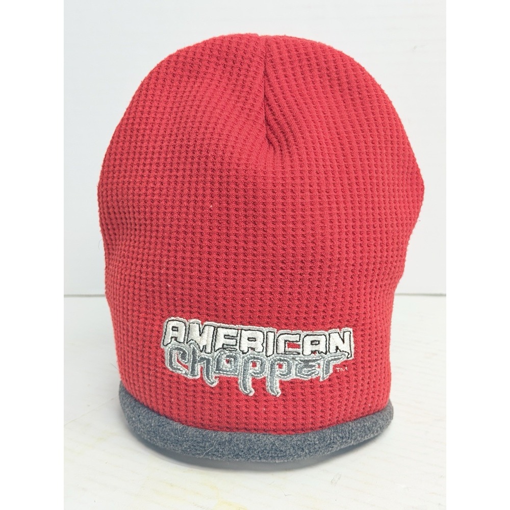 Vintage 2003 American Chopper H3 Sportgear Red Gray Knit Beanie Hat One Size